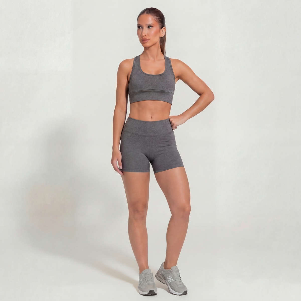 Conjunto Top + Shorts Legging Cinza Zero Transparência Wazy