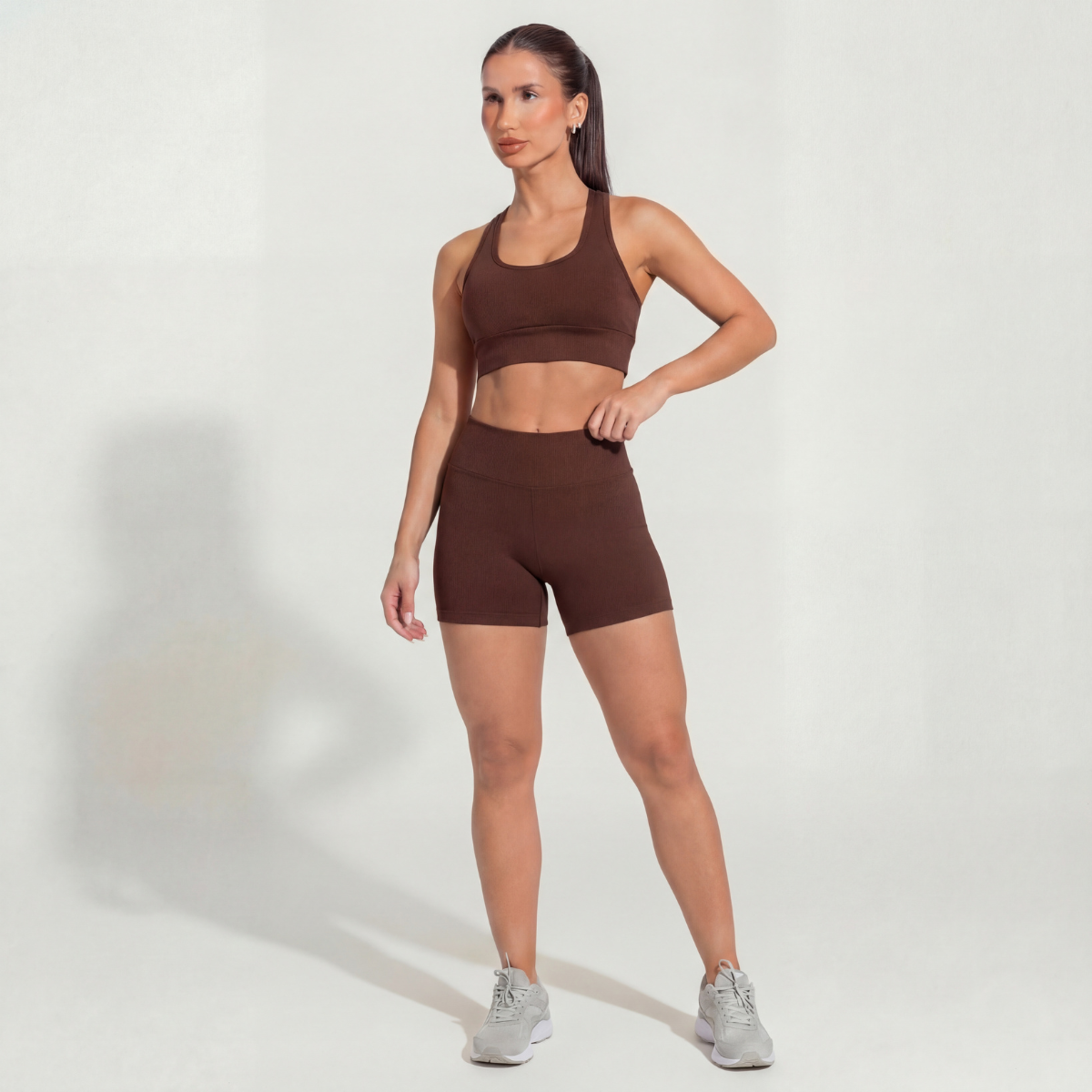 Conjunto Top + Shorts Legging Marrom Zero Transparência Wazy