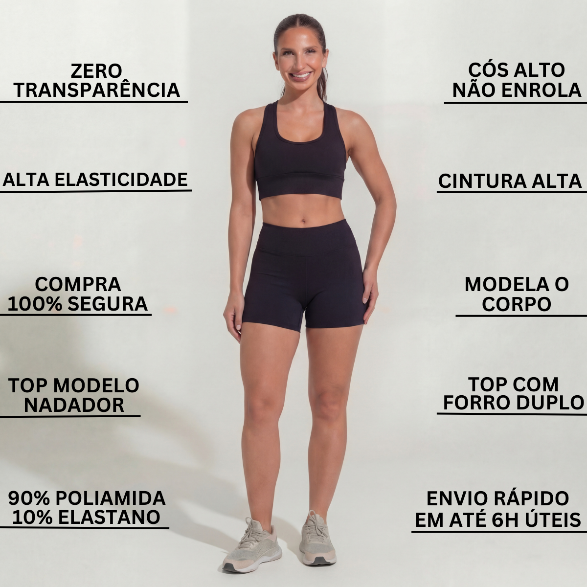 Conjunto Top + Shorts Legging Preto Zero Transparência Wazy