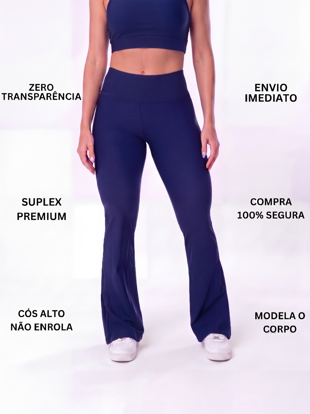 Calça Flare Legging Azul Marinho Zero Transparência Wazy