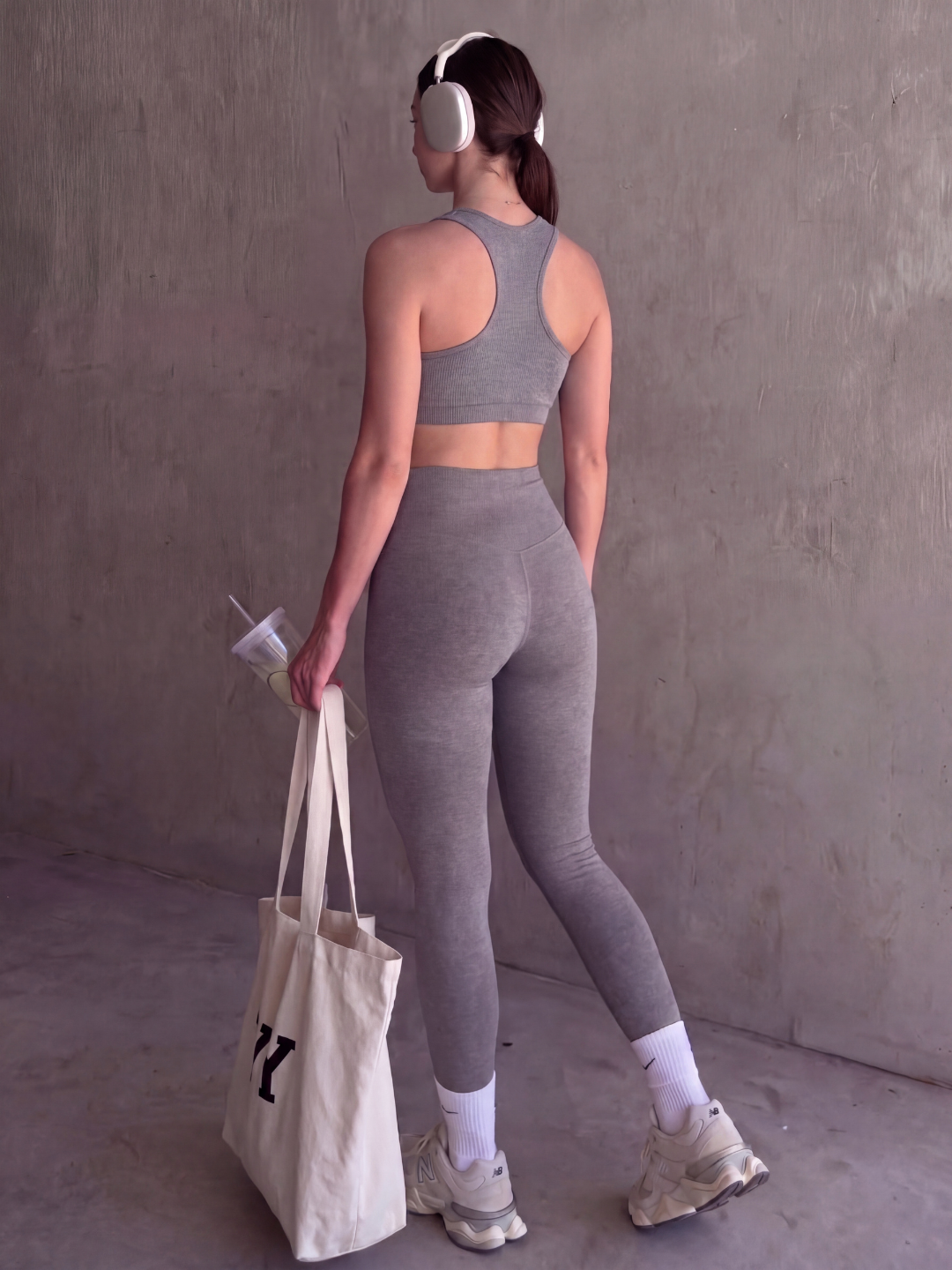 Conjunto Top + Calça Legging Cinza Zero Transparência Wazy