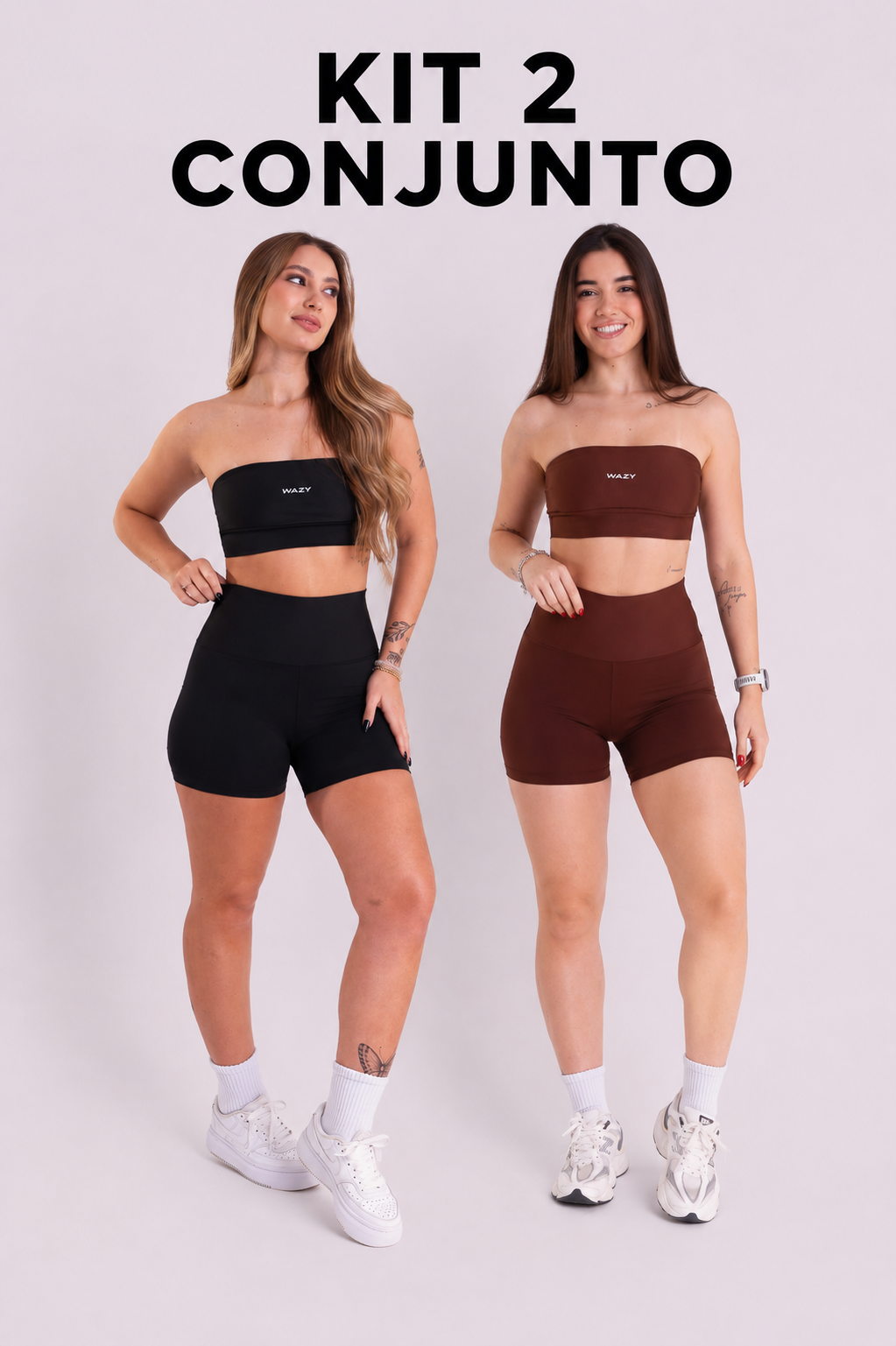 Kit 2 Conjuntos Top + Shorts Fitness Feminino