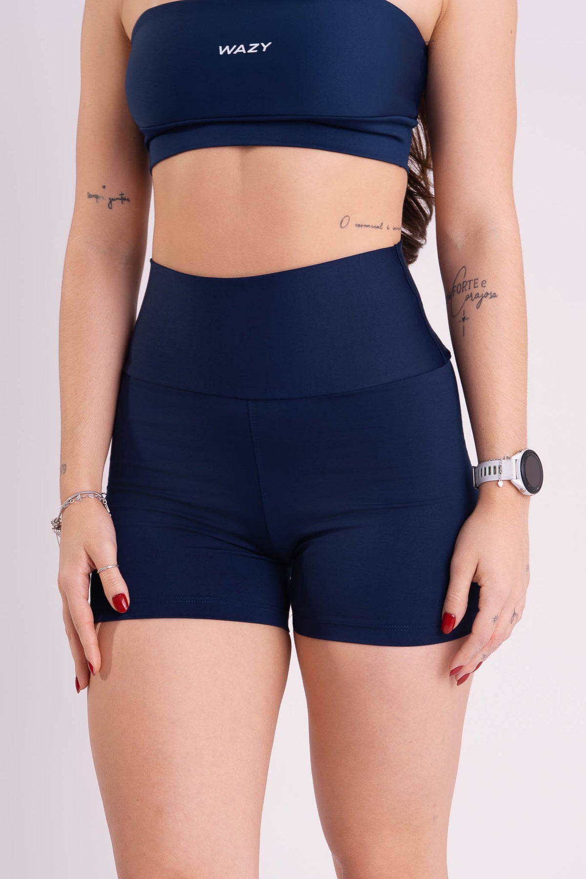 Conjunto Feminino Fitness Top Faixa + Shorts Marinho