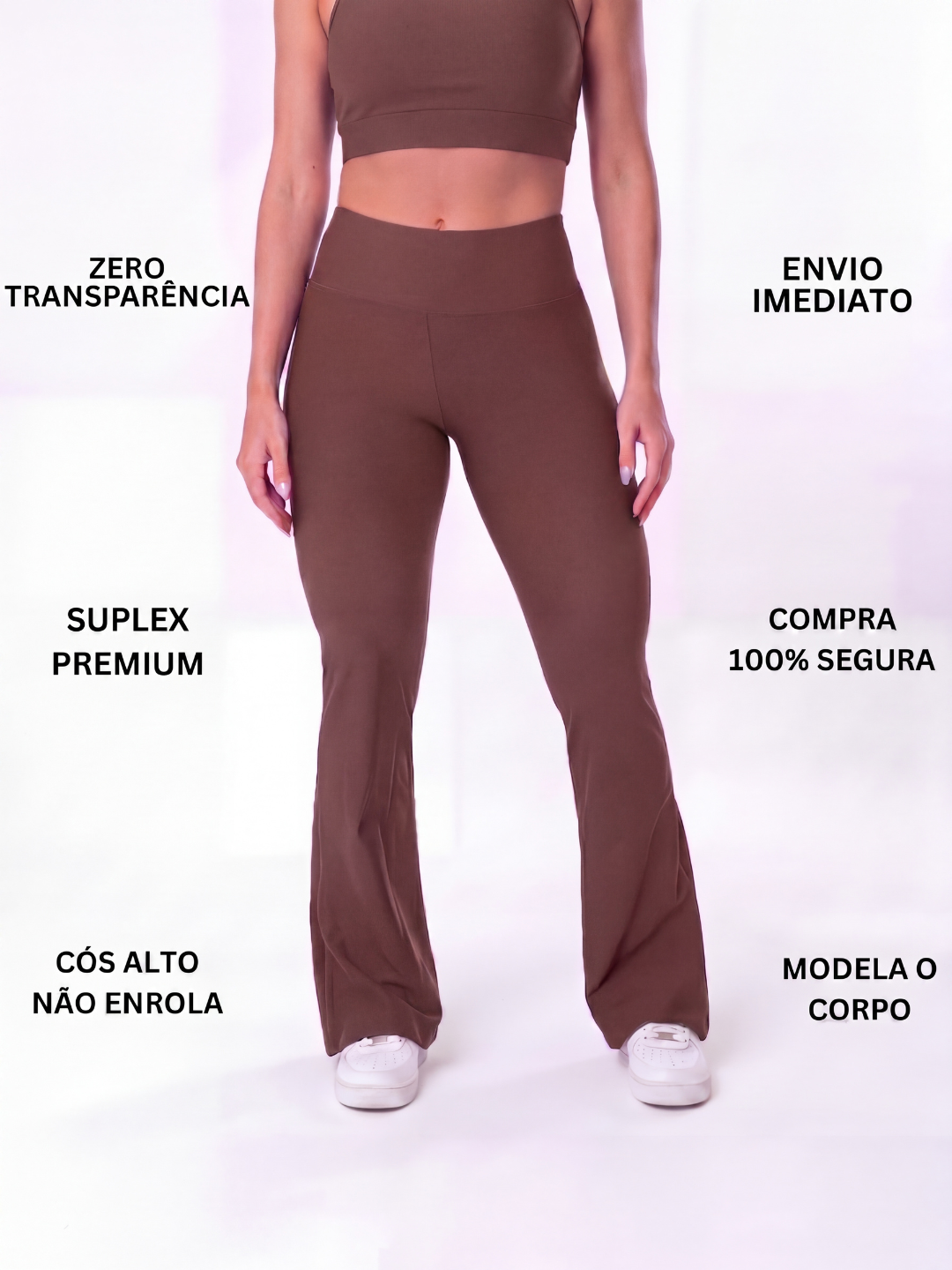 Calça Flare Legging Marrom Zero Transparência Wazy