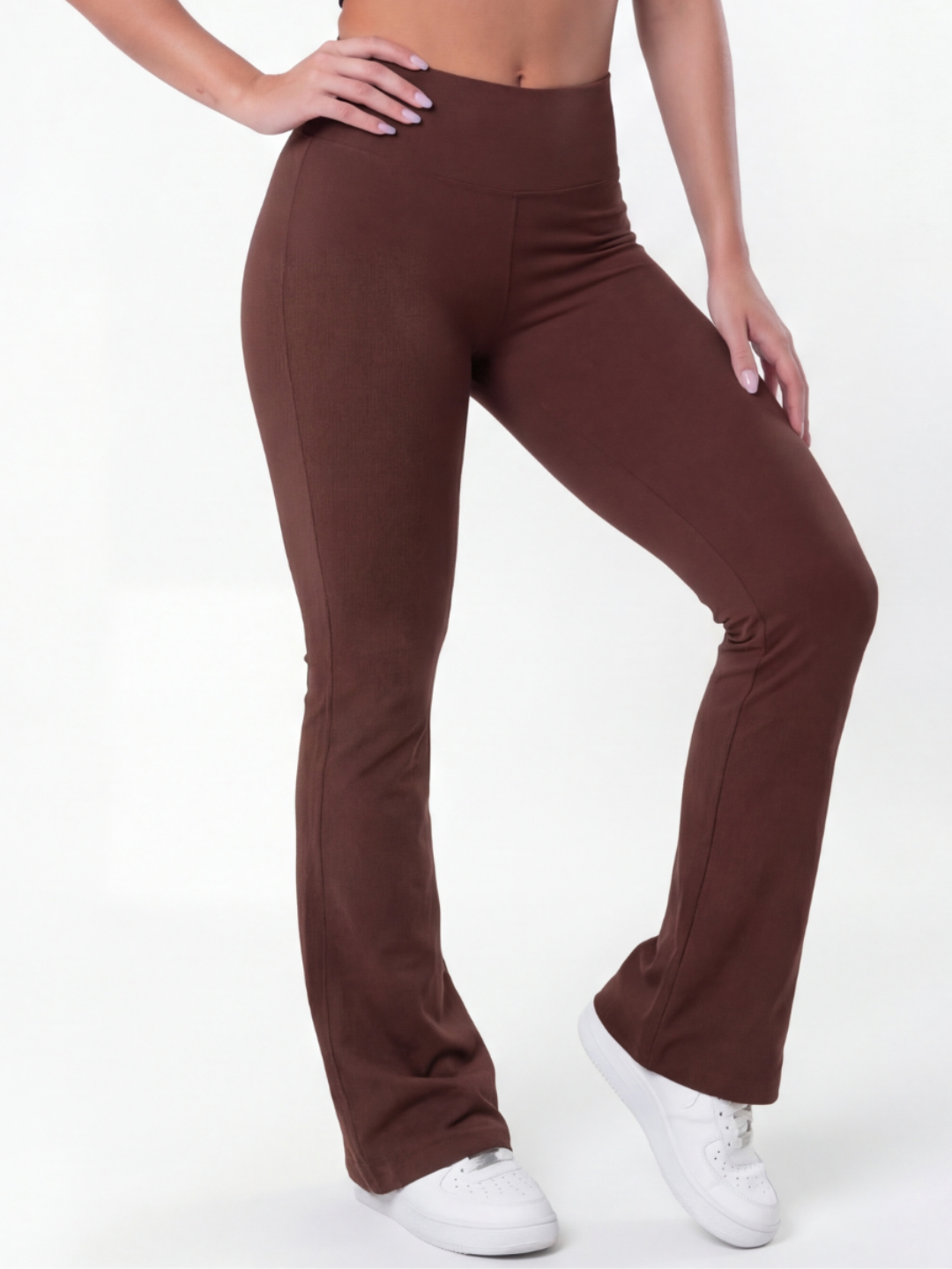 Calça Flare Legging Marrom Zero Transparência Wazy