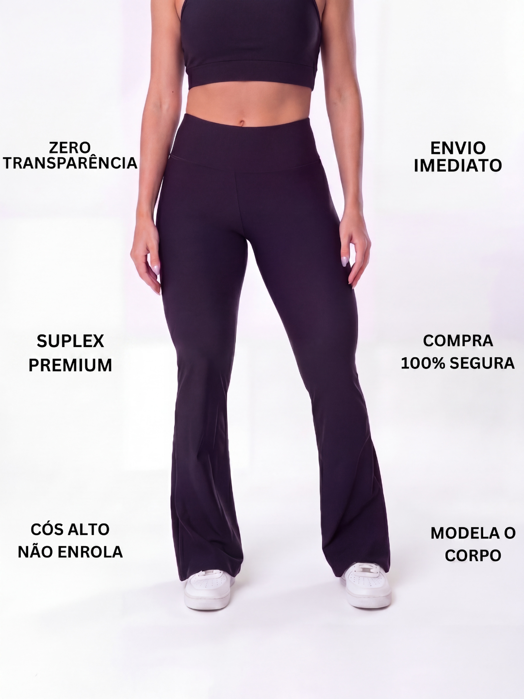 Calça Flare Legging Preta Zero Transparência Wazy