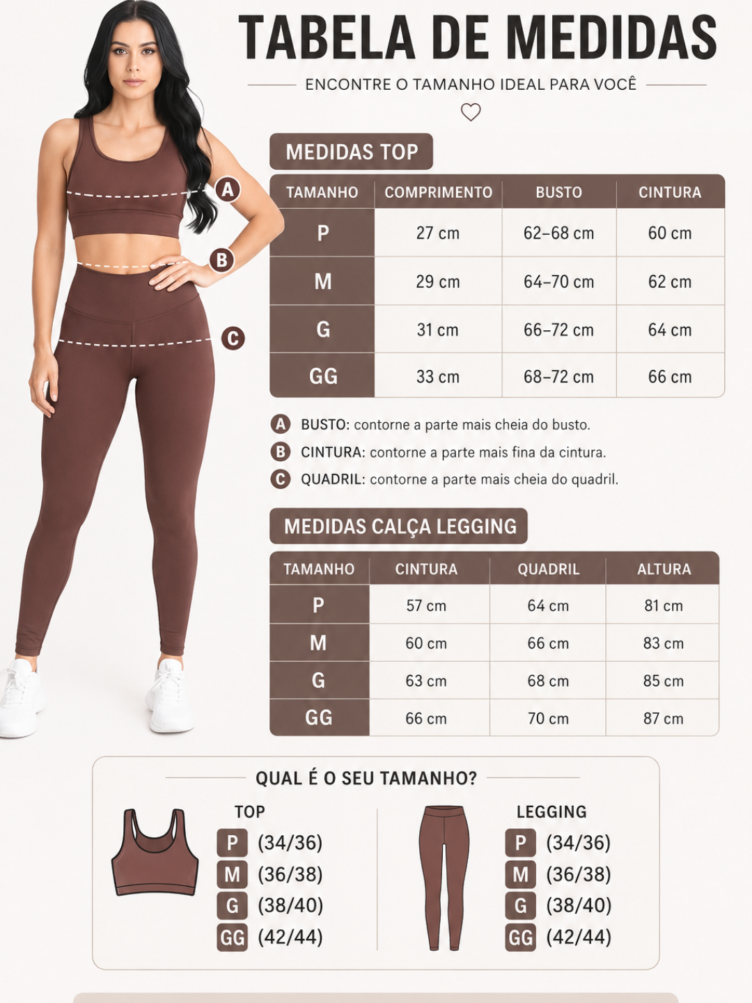 Conjunto Top + Calça Legging Marrom Zero Transparência Wazy