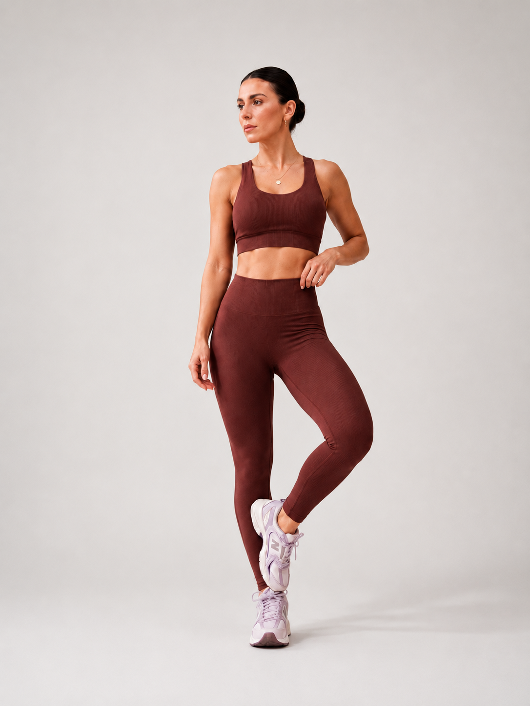 Conjunto Top + Calça Legging Marrom Zero Transparência Wazy