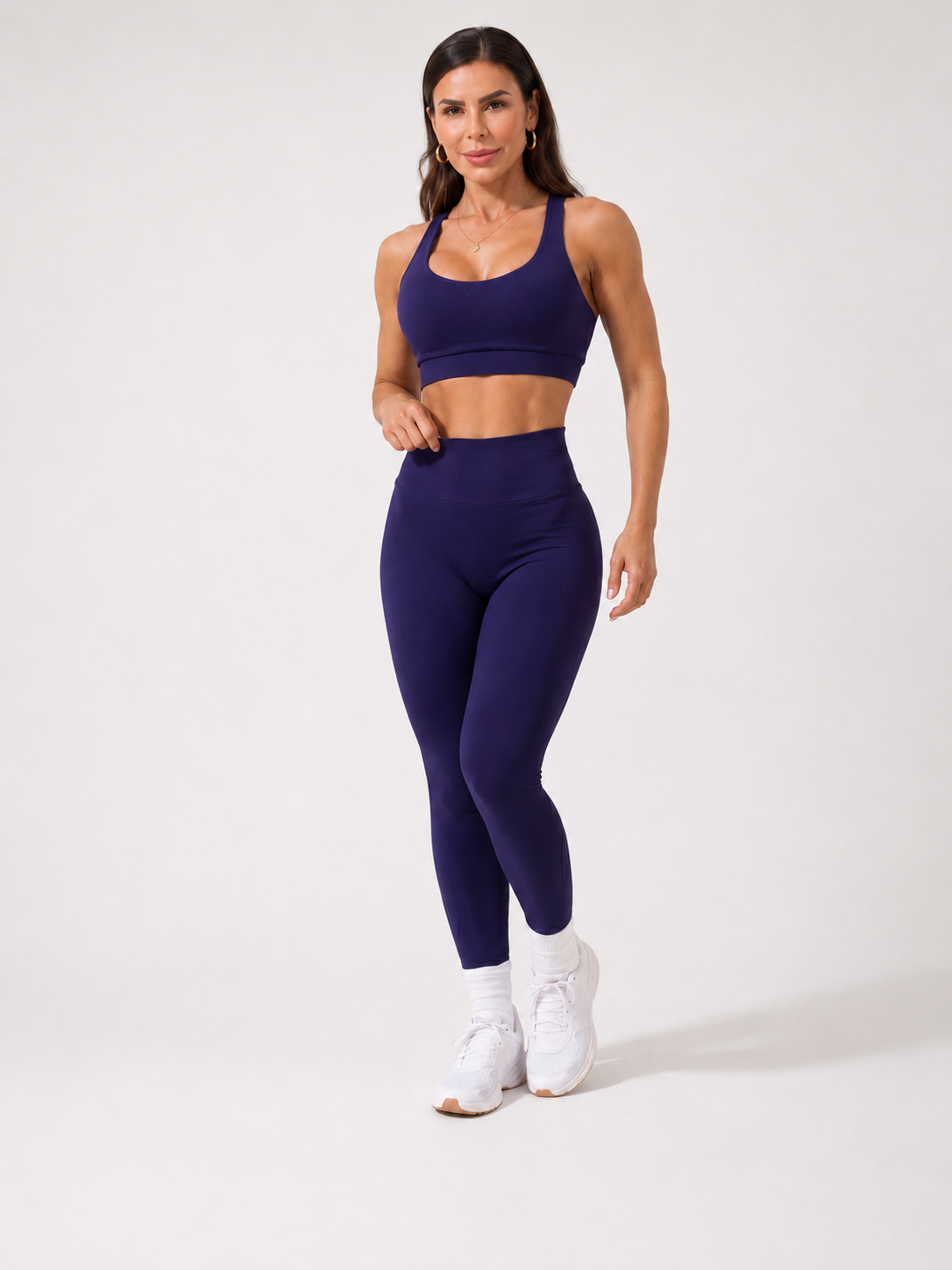 Conjunto Top + Calça Legging Azul Marinho Zero Transparência Wazy
