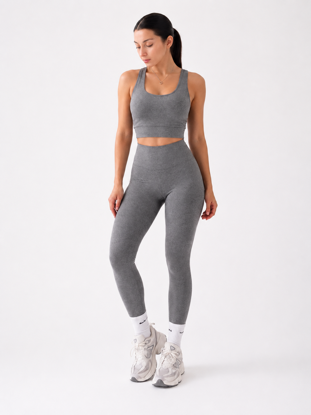 Conjunto Top + Calça Legging Cinza Zero Transparência Wazy