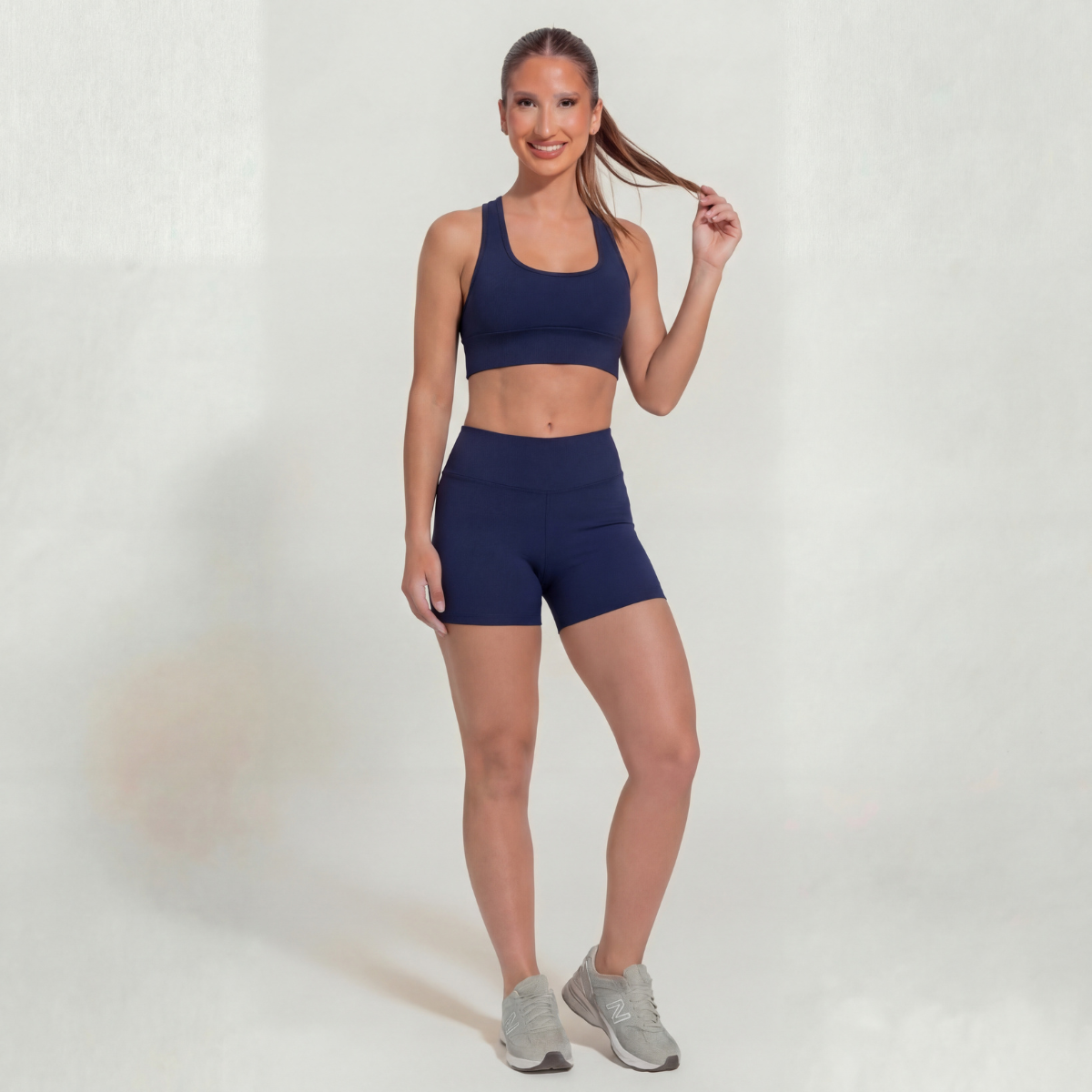 Conjunto Top + Shorts Legging Azul Marinho Zero Transparência Wazy